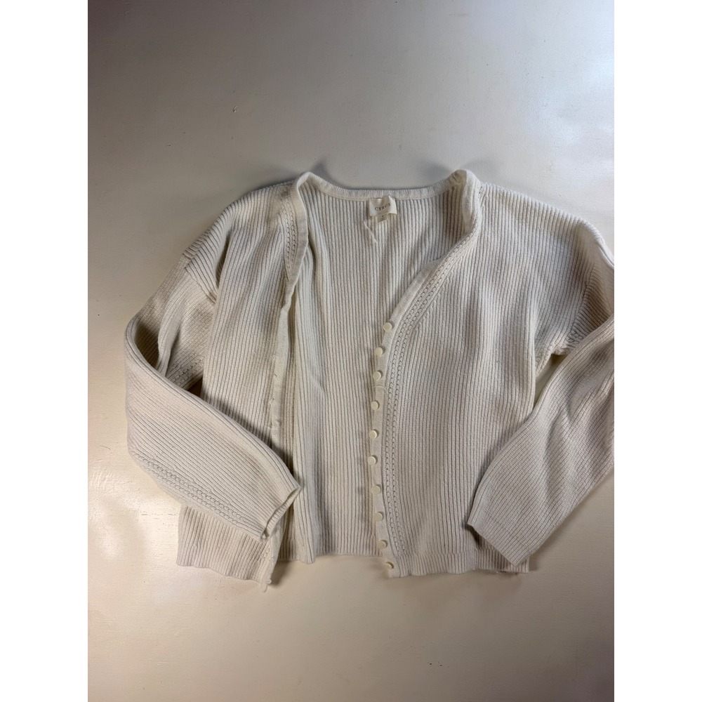Cyrus Ribbed Cardigan Women S Cream Y2K Minimalist Button Front V-Neck Sweater